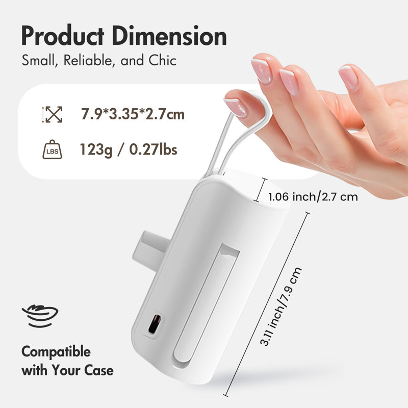 BAOKALER 4500mAh Mini Power Bank with Fast Charging, Ultra Portable 2 in 1 Plug in Battery Pack for iPhone Android Samsung Galaxy Universal Compatibility(White)