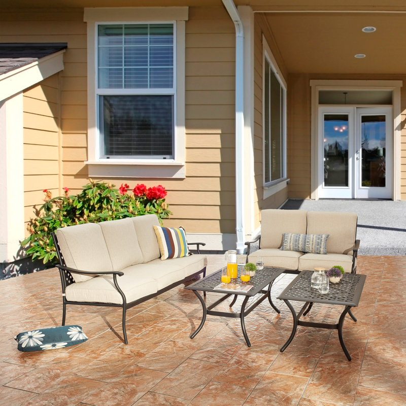 Graff 5 - Person Patio Conversation Set with Cushions, Beige
