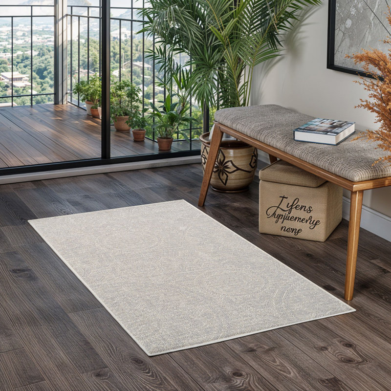 Grey Modern Outdoor Rug, Floral Stain Resistant Easy to Clean Rug For Patio, Balcony, Decks & Garden, Rectangle 80 x 150 cm