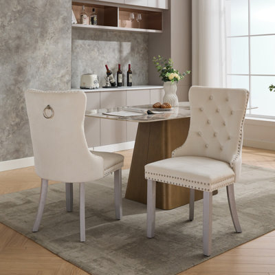 Allena Tufted Chairs Upholstered Chairs with Solid Wood Frame Nailhead Back and Ring Pull Trim 