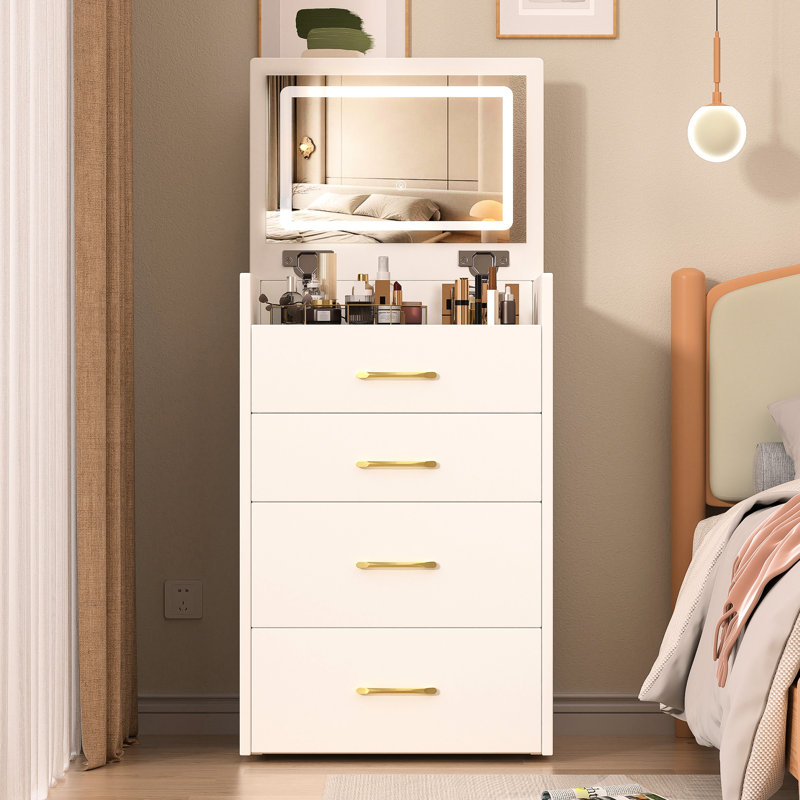 Meuble-lavabo compact 3 en 1, coiffeuse blanche avec tiroirs, rangement spacieux pour la décoration de la chambre à coucher, bureau en verre visible