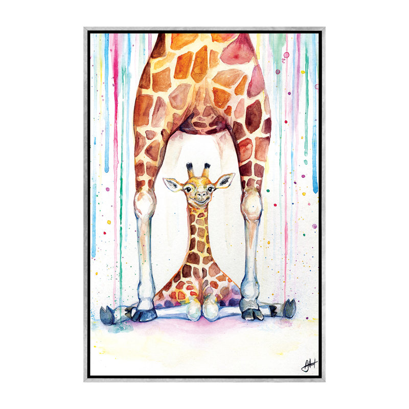 Superbe décoration murale pour enfants girafes sous la pluie, H 60 po x l 40po x P 1,5 po, Toile avec cadre argenté