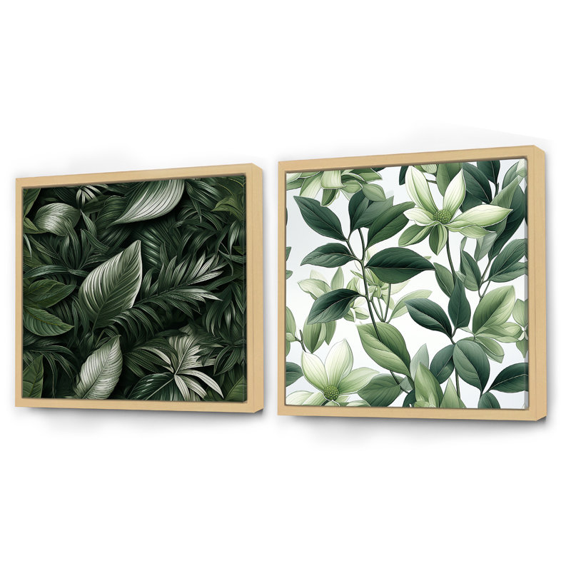 Mirjam - Ensemble de 2 collages carrés tropicaux, Cadre flottant brun, H 36 po x l 73 po
