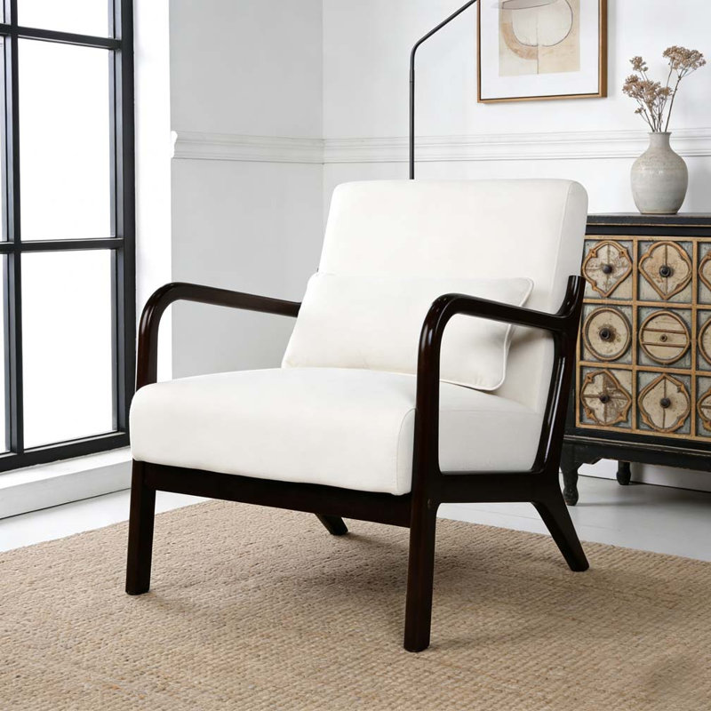 Fauteuil moderne, fauteuil d'appoint avec structure en bois massif, Beige