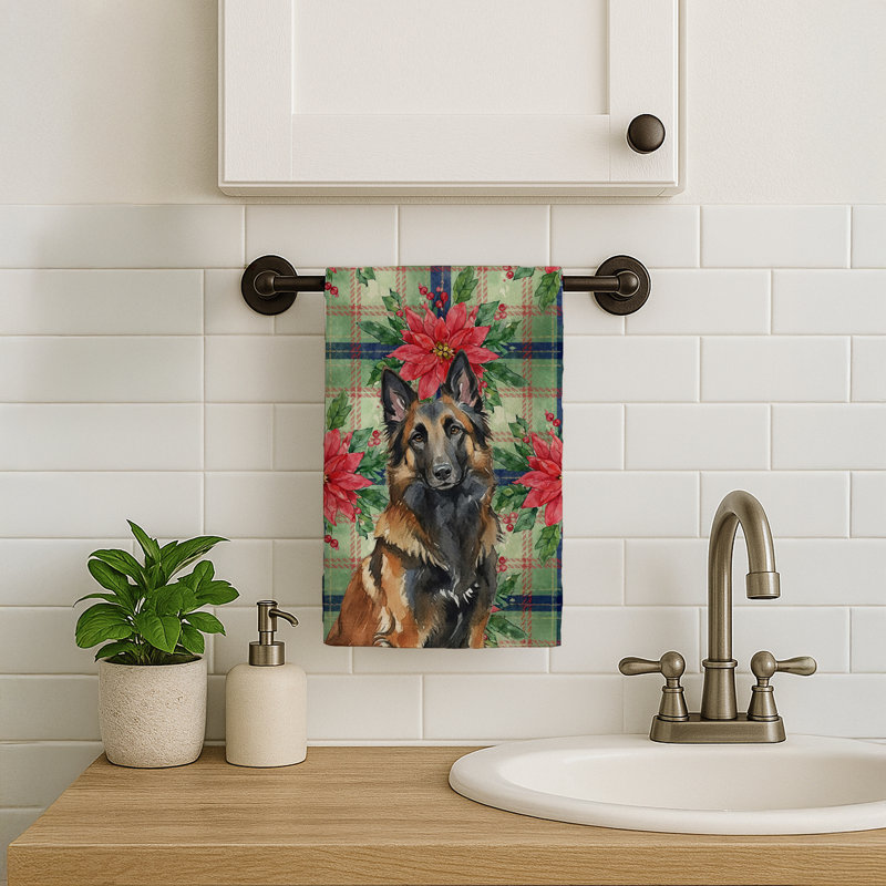 Belgian Tervuren Christmas PoinsettIas Kitchen Towel, Brown/Black Belgian Tervuren