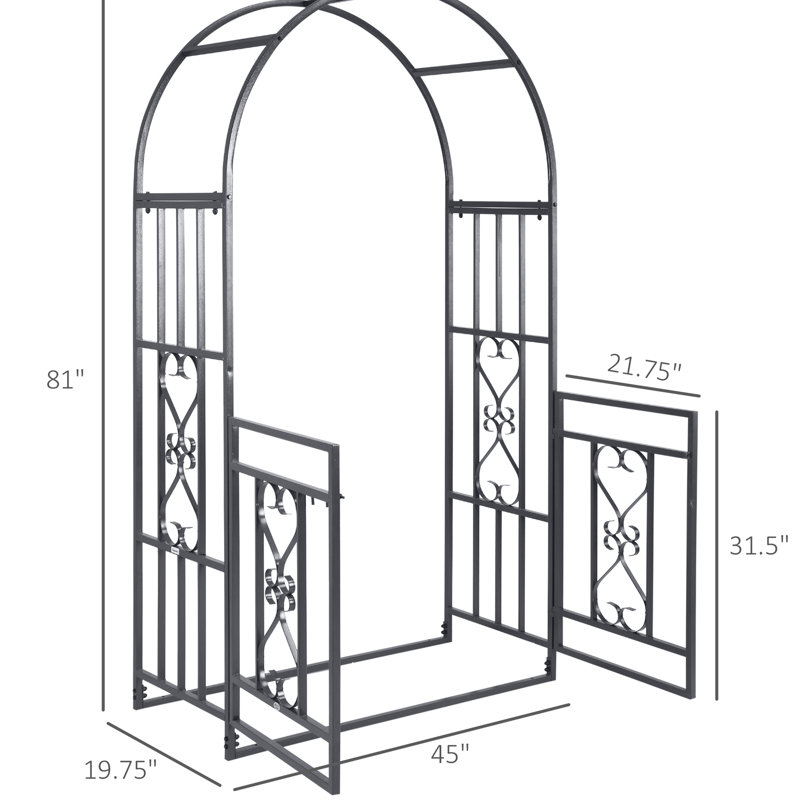 Jardin 81 po en métal avec barrière verrouillable, motifs de cœur pour la célébration et la fête, mariage à deux portes gris,