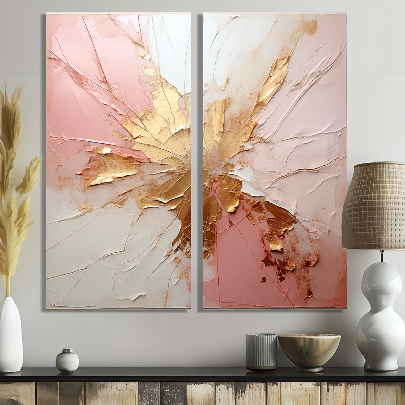 Fusion de peinture dorée et rose - impressions sur toile modernes beiges, 32" H x 32" W, Wrapped Canvas, Does Not Apply