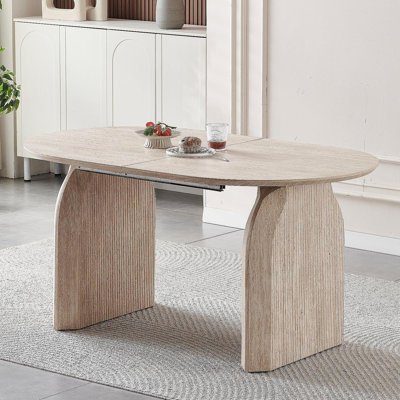 Table de salle à manger en bois extensible, table de cuisine ovale moderne avec un design à deux piliers élégant, parfait pour la salle à manger et le rassemblement, multifonctionnel et peu encombrant, salon et salle à manger.