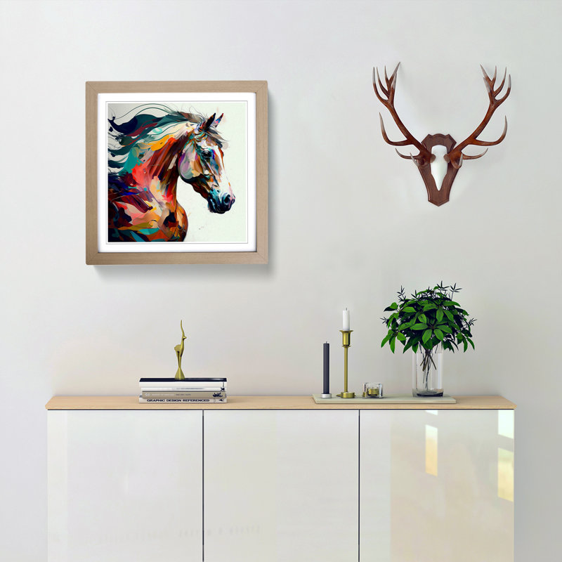 Horse Abstract Expressionism - Framed Print, Oak