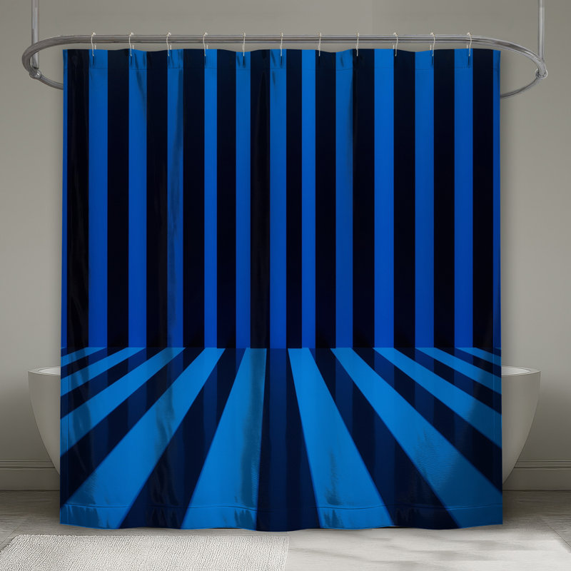 Blue Black Vertical Stripes Shower Curtains Extra Long, 70in W x 84in H