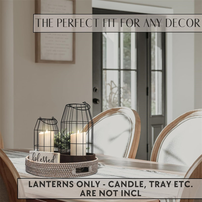 Rustic Farmhouse Lantern Decor Set of 2, Brown