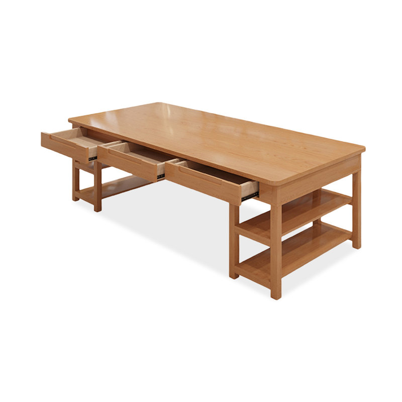 Brown Rectangular Solid Wood with 6 drawers desk, 30.71" x 94.49" W x 39.37" D