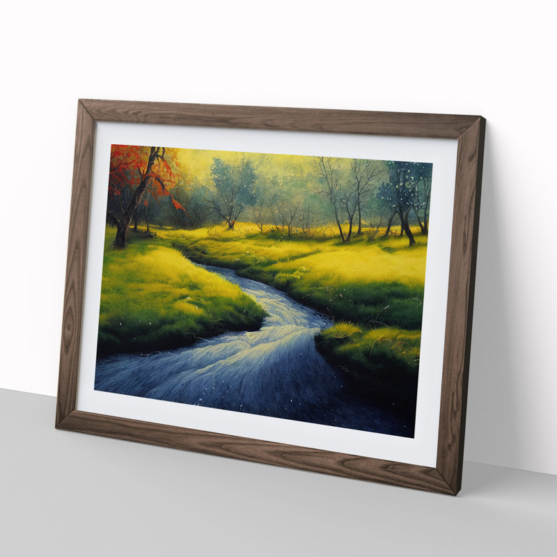 Radiant Stream - Single Picture Frame Painting, 34cm H x 46cm W x 2cm D, Walnut