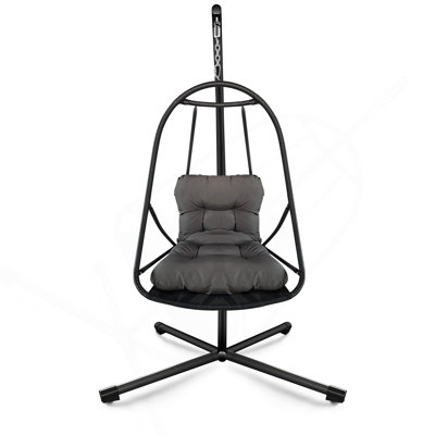 Swing Egg Chair with Stand Indoor Outdoor Wicker Rattan Patio Basket Hanging Chair with C Type bracket, with cushion and pillow, Patio Wicker folding Hanging Chair( Special construction cup holder