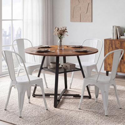 Rohun 47" Round Industrial Kitchen Dining Table Set With 33.4"H Dining Chair