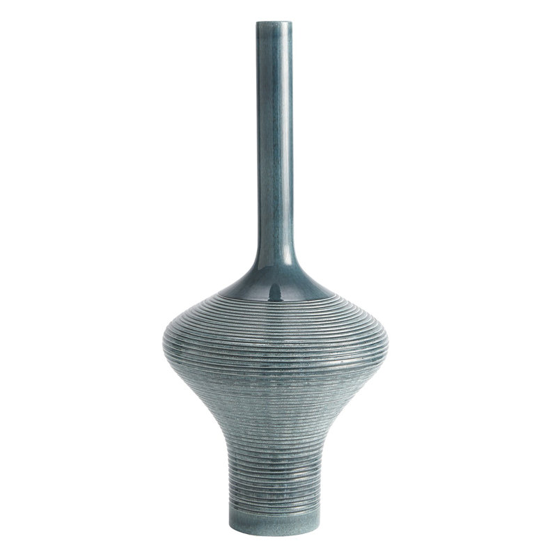 Ridged Floor Vase-Azure, 33.5" H x 15.25" W x 15.25" D