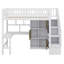 Lit surélevé simple en bois avec bureau intégré, lumières DEL, supports de rangement, armoires et escabeau-1427516480