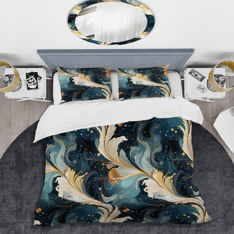 Ensemble de housse de couette Beige Cosmic Marble Elegant Whirls, Housse de couette pour très grand lit et 2 très