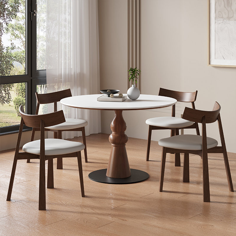Table de salle à manger en noyer, Noyer, H 29,53 po x L 39,37 po x l 39,37 po, Blanc