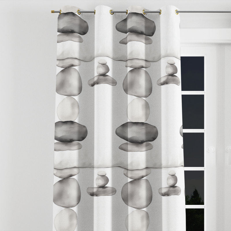 Rideaux Coastal pour chambre à coucher - Rideau à œillets gris Bonnitta - 1 panneau, Œillets dorés, L 52 po x L 84 po