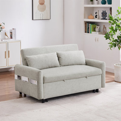 55.1" Pull Out Sleep Sofa Bed Loveseats Sofa Couch With Adjsutable Backrest, Storage Pockets, 2 Soft Pillows, USB Ports
