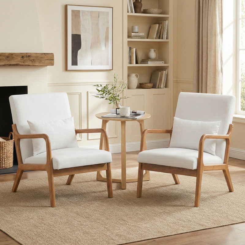 Fauteuil avec revêtement en bois et cuir, Blanc