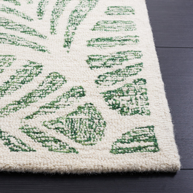 Tapis ivoire / vert en laine touffeté à la main Rachell Avalyn, Rectangle 4pi x 6 pi