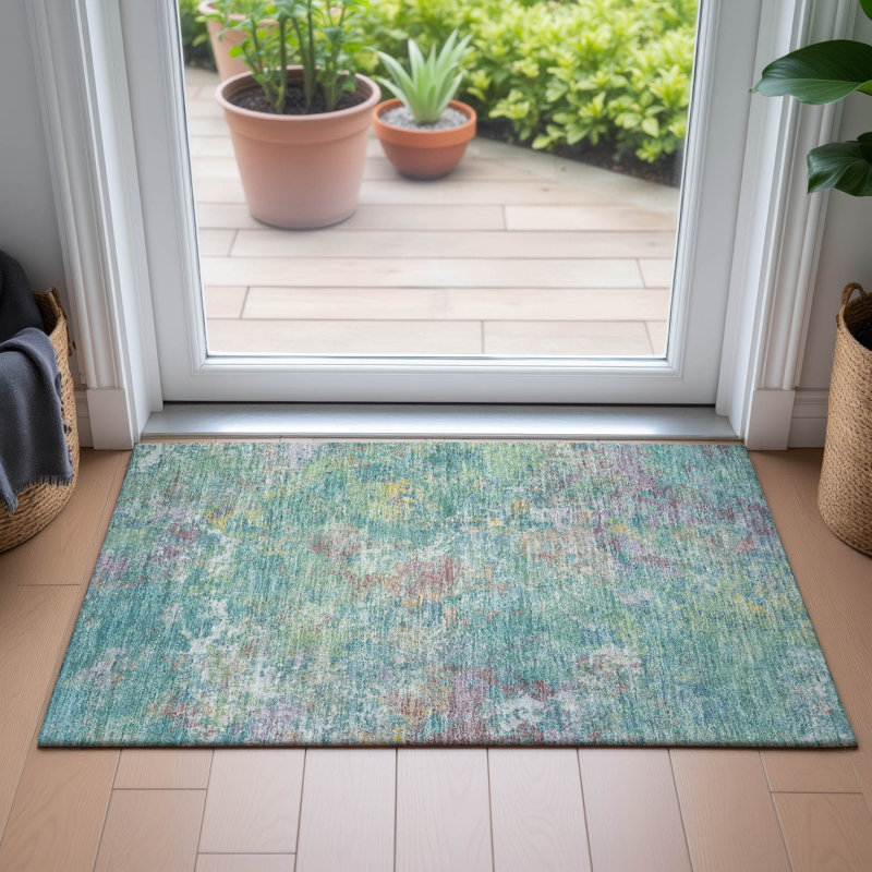 Machine Washable Indoor/Outdoor Brathwaite ACN2166 Abstract Rug, Rectangle 1'8" x 2'6"