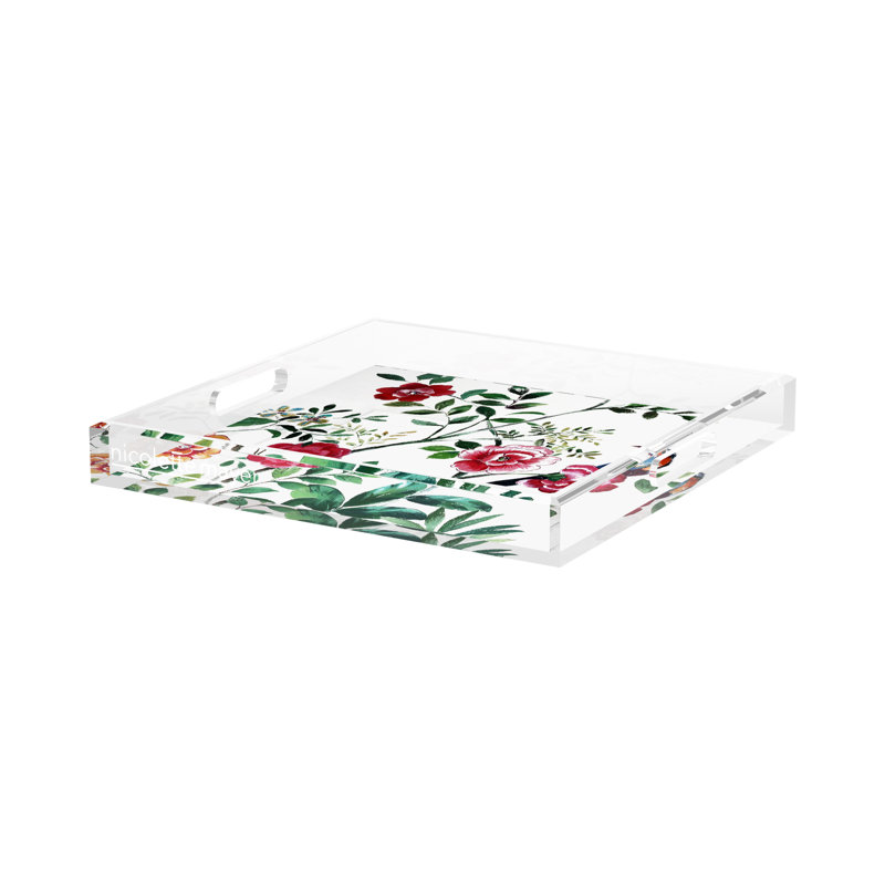 Lost Pavillion Floral No 8 Acrylic Square Decorative Tray, 15"W x 15"D x 2"H