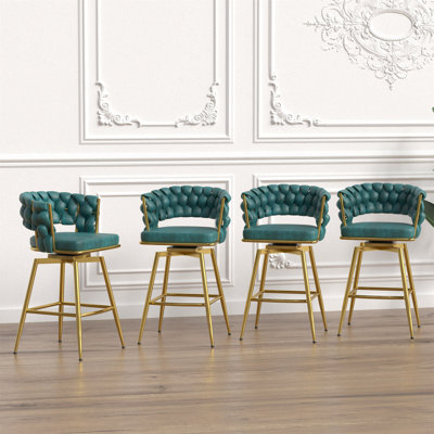 Ensemble de tabourets de bar 26 po en suède de 26 po, tabourets de bar dorés sans tabourets réglables, 360 tabourets de bar pivotants avec tabouret de bar et repose-pieds