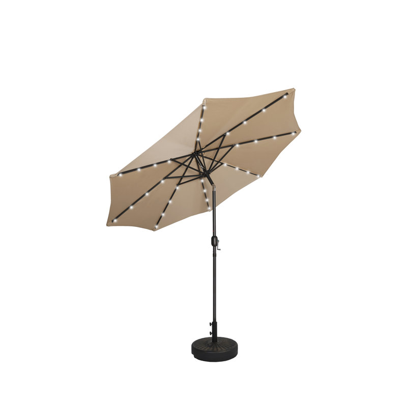 Pavillon de jardin permanent en métal Parasol de marché éclairé avec support remplissable, Beige et bronze