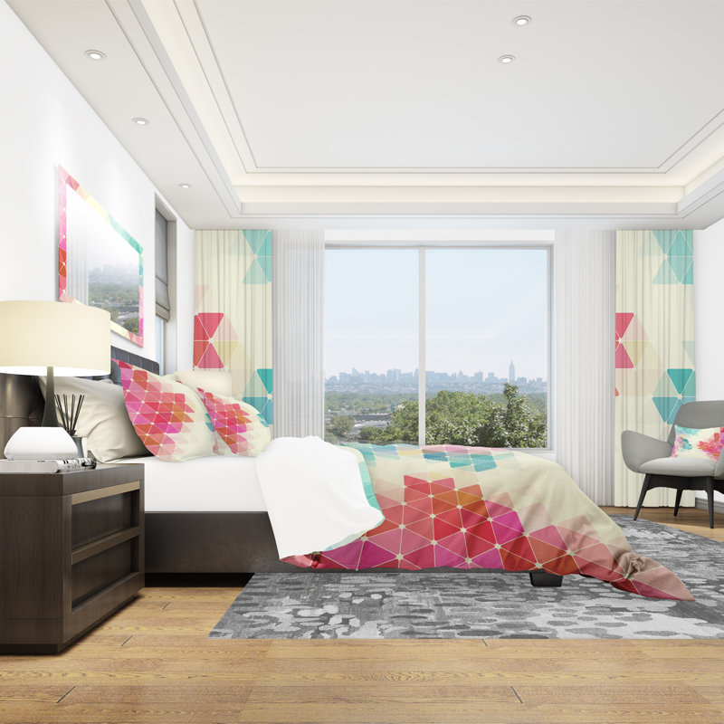 Colorful Geometric Pattern Queen Duvet Cover Set