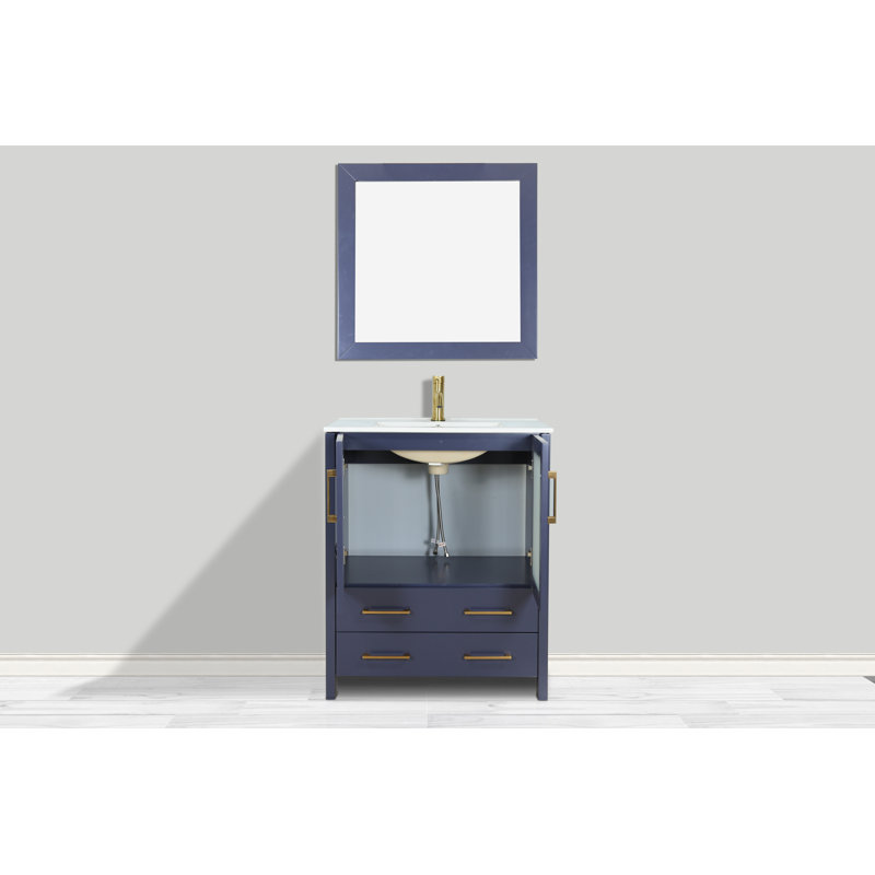 Arroyos 24'' Single Bathroom Vanity with Ceramic Top with Mirror, Blue