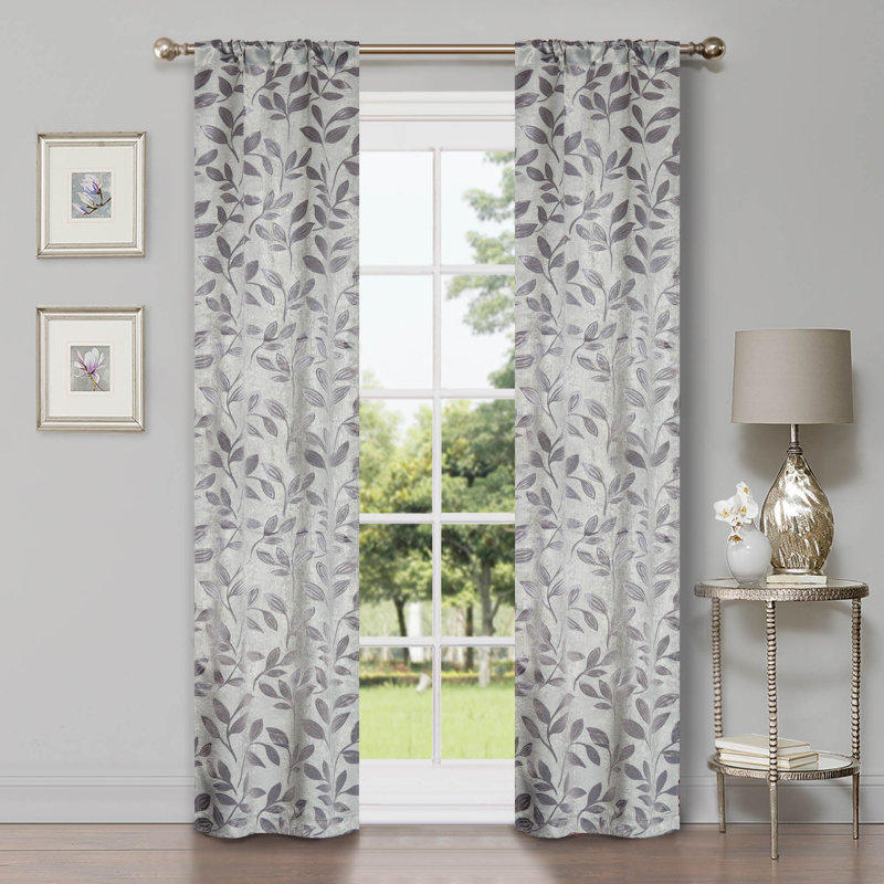 Panneaux de rideaux à passe-tringle en polyester Finklea, Gris, L 26 po x L 84 po