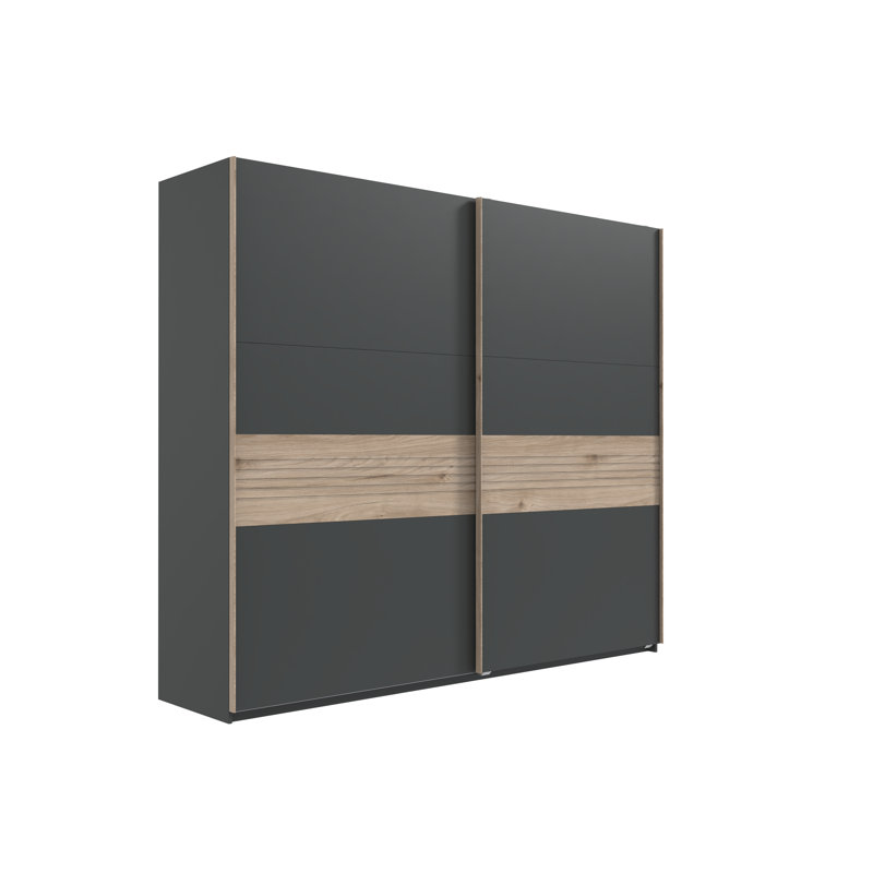 2 Door Manufactured Wood Wardrobe, 216cm H x 200cm W x 65cm D, Graphite/Parasol solid oak-colored