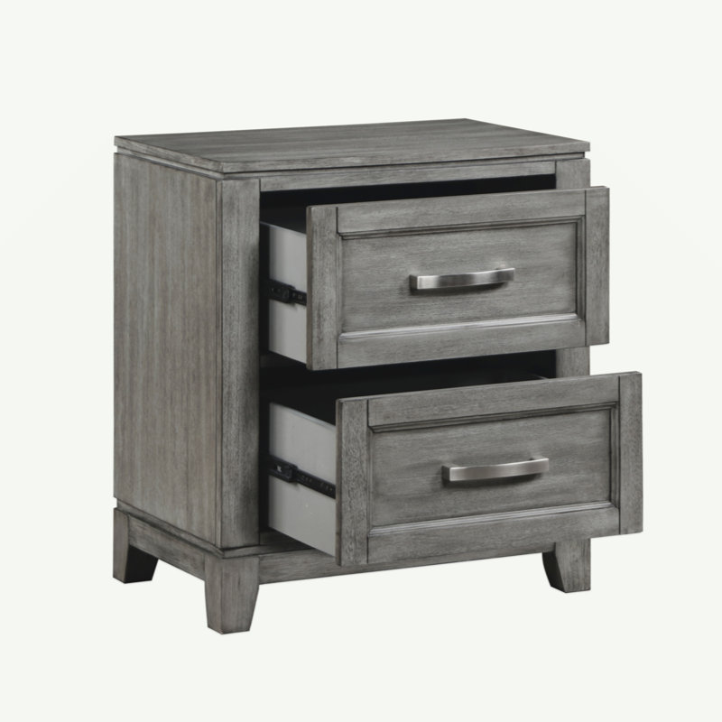 Table de chevet à finition grise avec 2 tiroirs de rangement