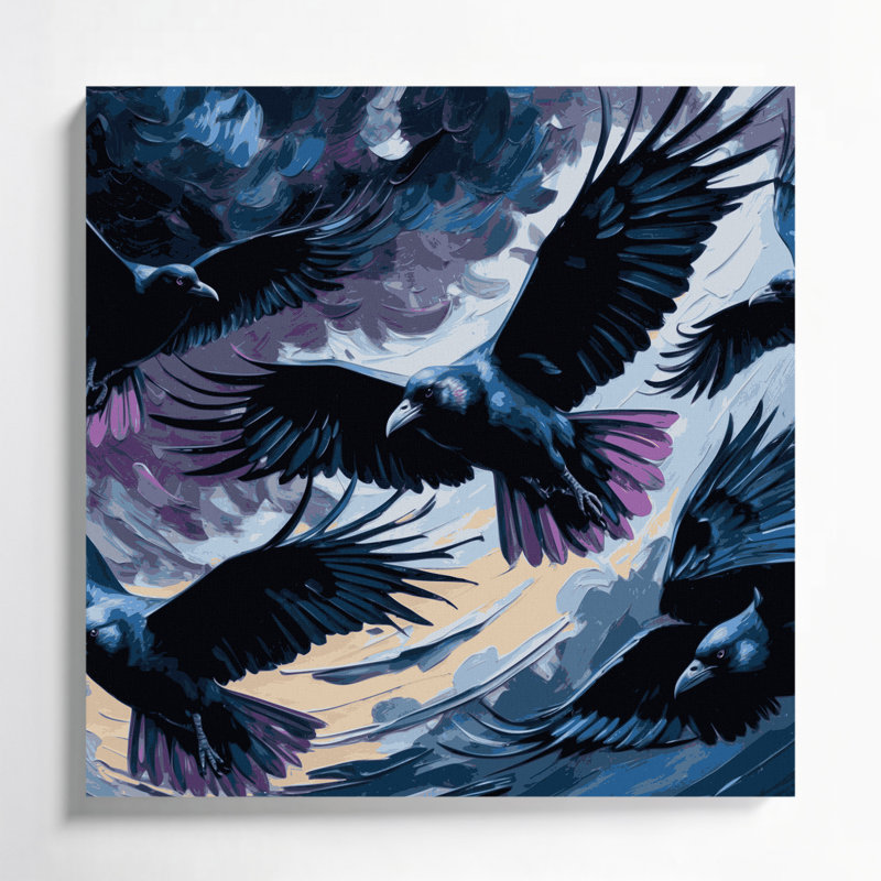 Oiseaux, corbeau australien, art mural sur toile bleue, H 12 po x l 12 po