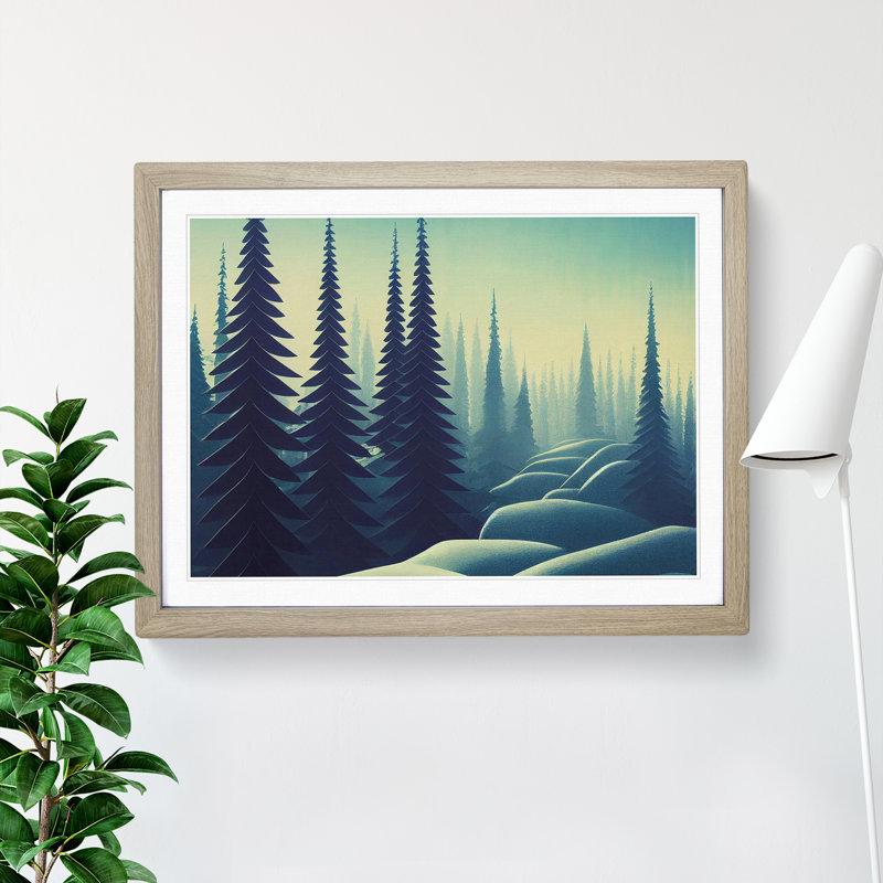 Pine Tree Forest At Winter - Single Picture Frame Print, 46cm H x 64cm W, Beige