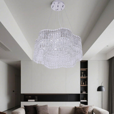 Lustre en cristal de plafond argenté de 23,6 po - DEL autonome à 3 couleurs à intensité variable / commande murale / source de lumière incluse