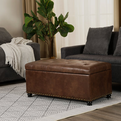 Repose-pieds de rangement rectangulaire en similicuir de 17,32 po de large Kenwith
