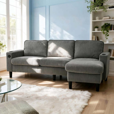 3-Seat Combo Sofa With Storage Ottoman For Living Room Apartment Bedroom And Compact Room, Upholstered Sectional Couch, L Shaped Bench With A Footrest, A Individual Storage