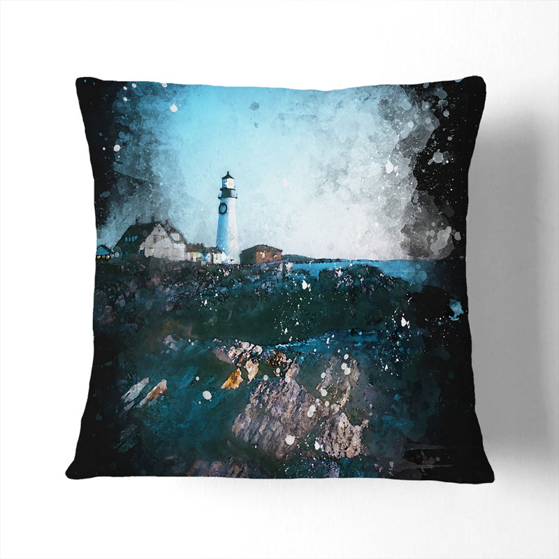 Lighthouse in Cape Elizabeth Maine Paint Splash Cushion with Filling, 40cm H x 40cm W x 15cm D