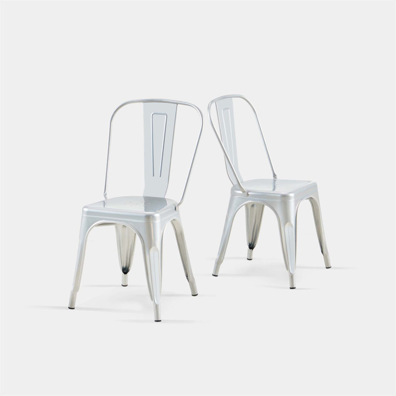 Set Of 2 High Gloss Industrial Metal Dining Chairs With 18 Inch Seat Height, Stackable And Durable For Indoor And Outdoor Use, Easy-Clean Surface And Assembly