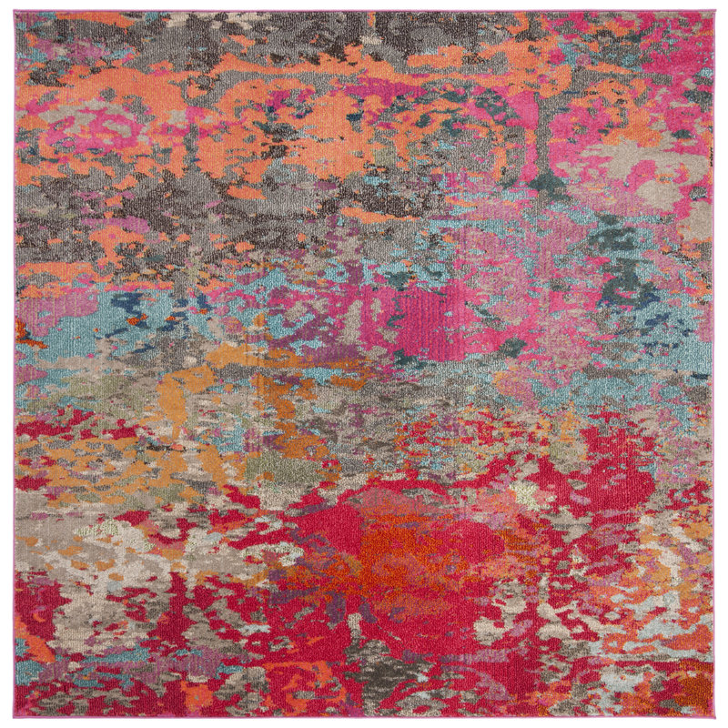 Tapis fuchsia / bleu Hertzler, Carré 6 pi 7 po