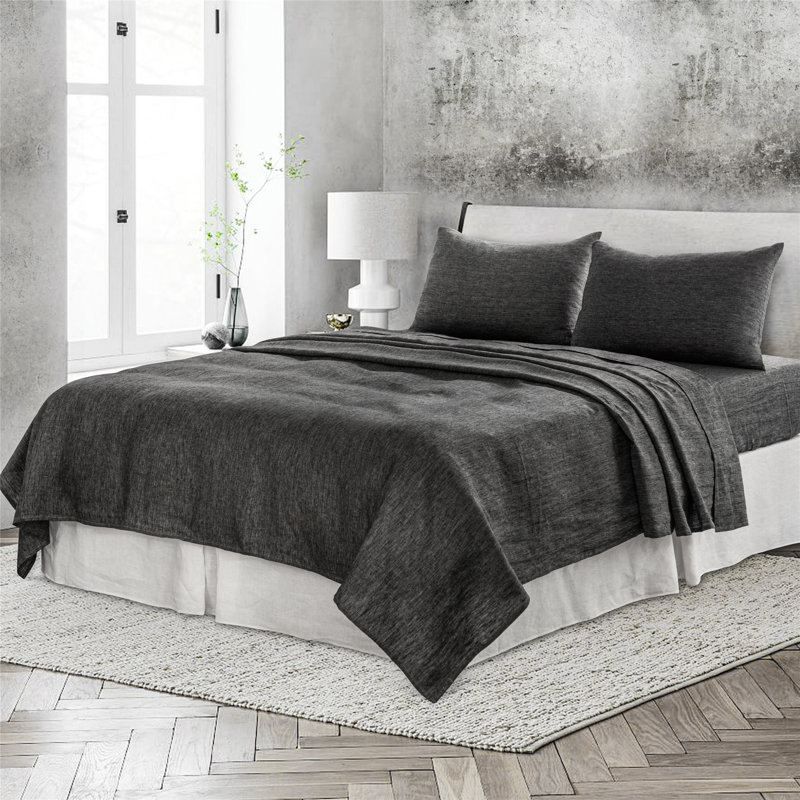 Peachland 100% Linen Flat Sheet, Full, Onyx