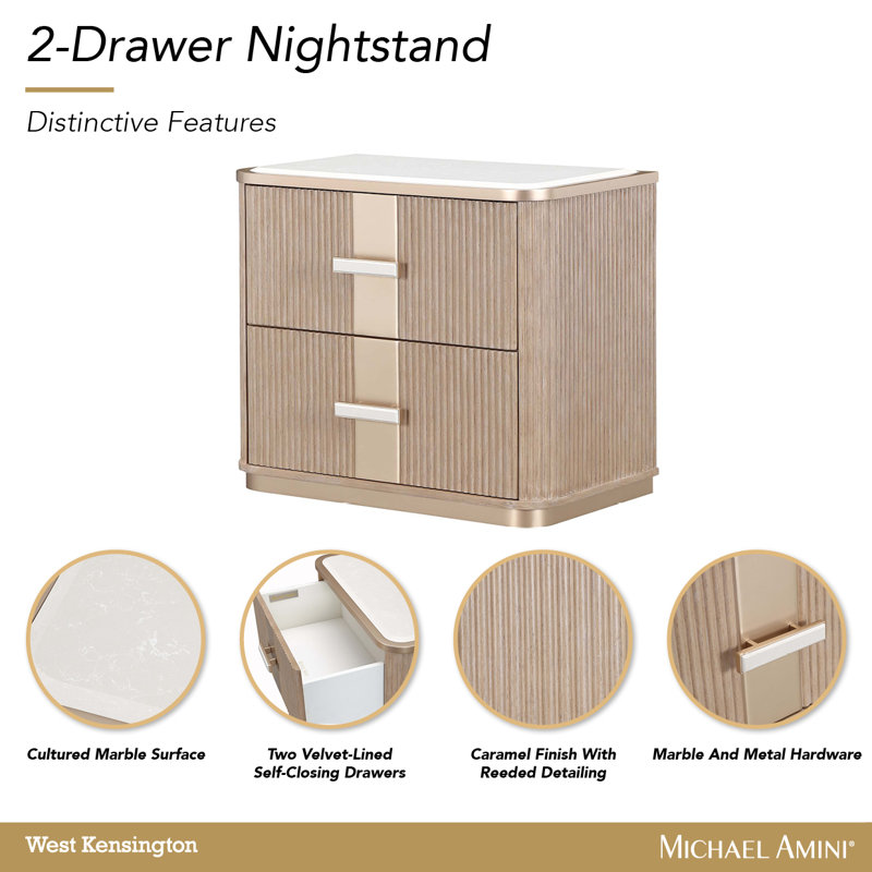 West Kensington 2-Drawer Nightstand - Medium Espresso, Tan