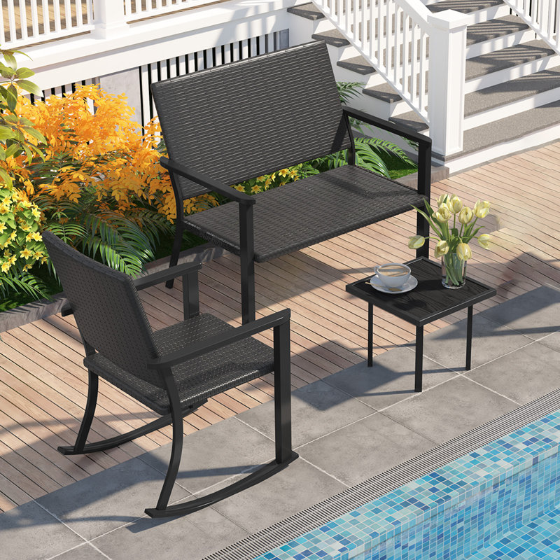 Table et chaises de patio en aluminium avec chaises et table d'appoint rectangulaires pour jardin