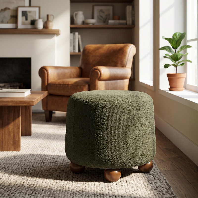 Tabouret avec repose-pieds en bois massif Fyvara, Boucle vert olive