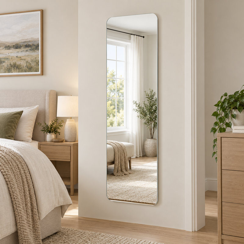 Miroir mural mince pleine longueur sans cadre de 56 po x 15 po avec verre argenté HD de 5 mm et dos de sécurité incassable