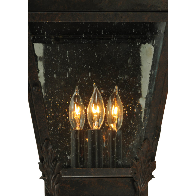 Regal Coffee Bean Iron 3-Light Lantern Sconce with Seeded Glass
